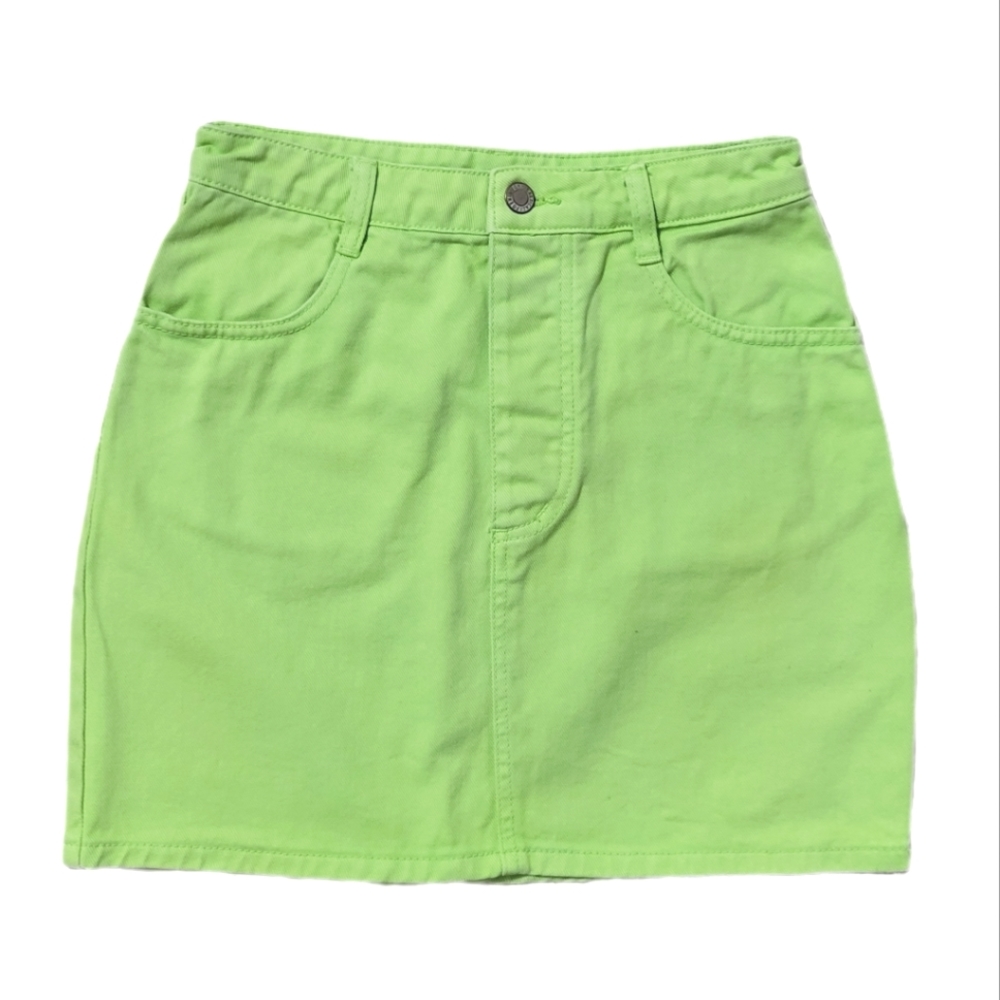 High Waist Green Denim Mini Skirt, Size Small